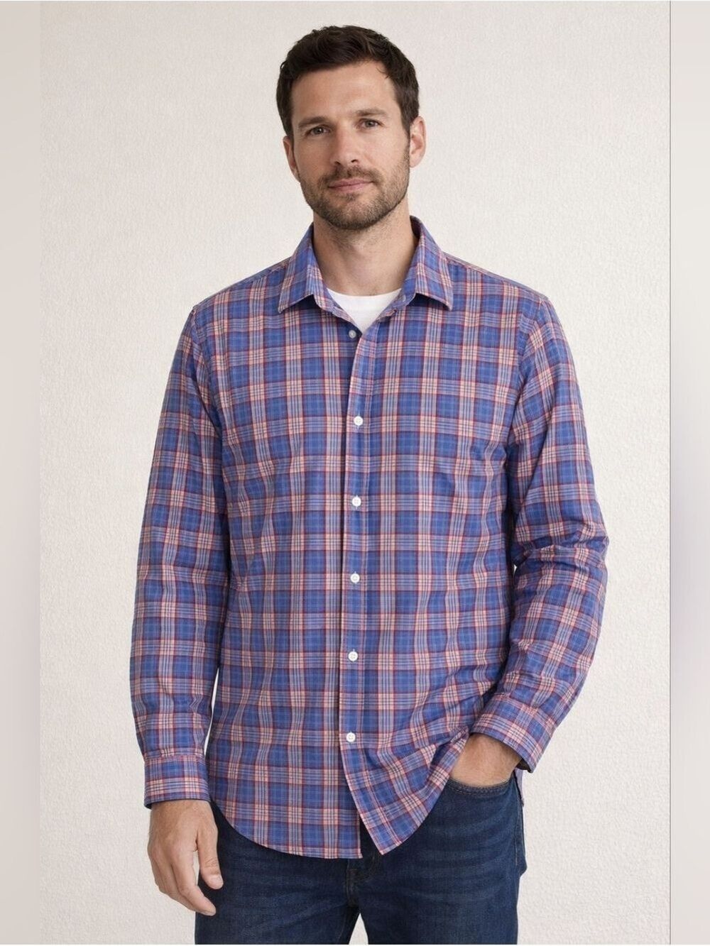 Banana Republic Plaid Button Down Shirt Men XL Blue Red Casual - Picture 5 of 8